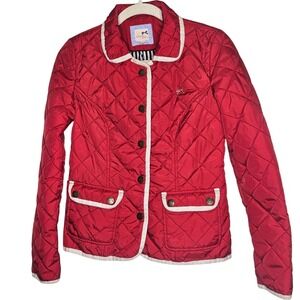 Tommy Girl Juniors Quilted Red Jacket White Trim Button Snap Medium Bow Feminine